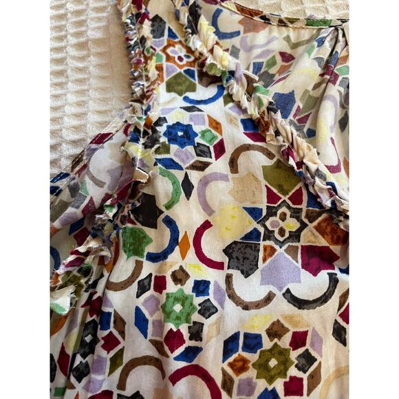 LaRok Colorful Geometric Pattern Sleeveless Tunic/Tank W/ Ruffled Details Small - Picture 6 of 12